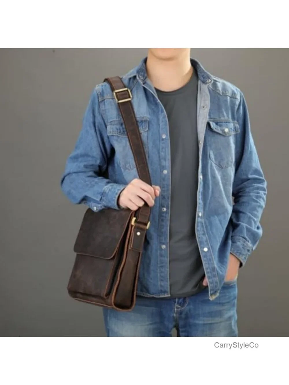 Genuine Leather Messenger Bag Men's Shoulder Crossbody Work Business Vintage